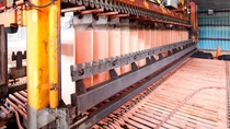 Production of copper cathodes at an electrowinning plant in a copper mine in Chile