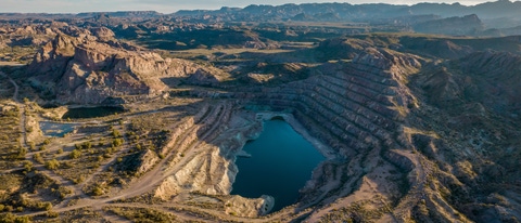 Old open pit uranium mine. Aerial view. Old open pit uranium mine. Aerial view.